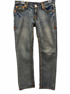True Religion Distressed Blue Straight Leg Jeans